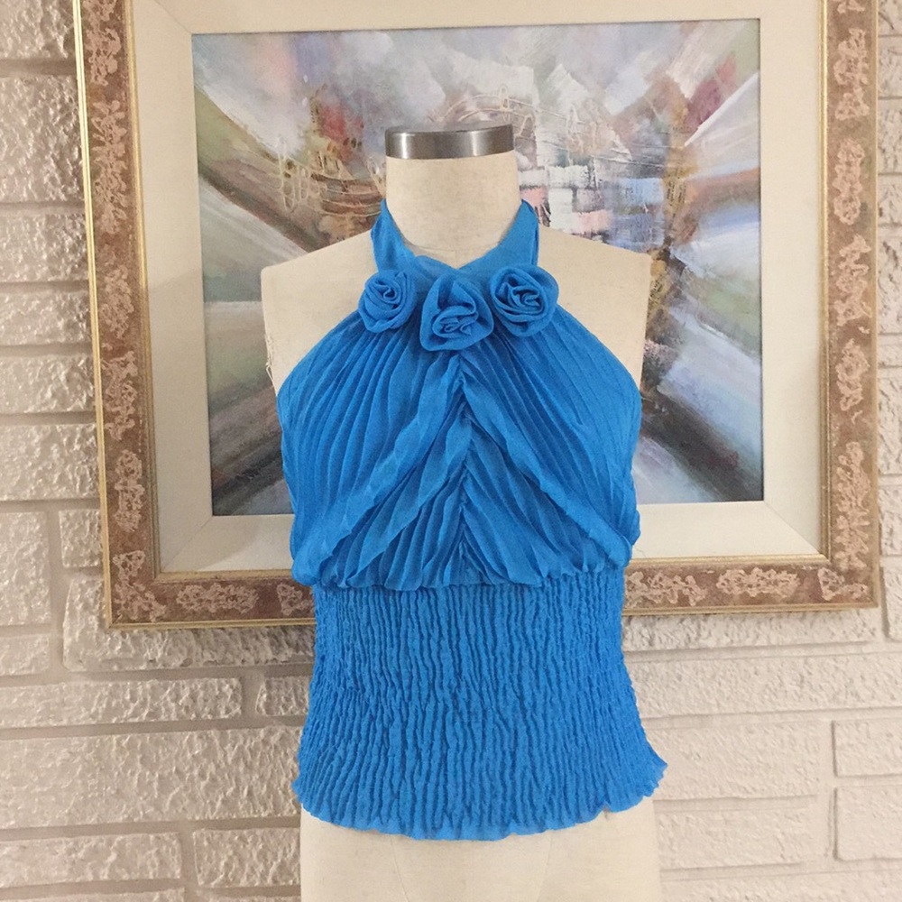 Voice Ruched Rosette Halter Style Top - Picture 3 of 9